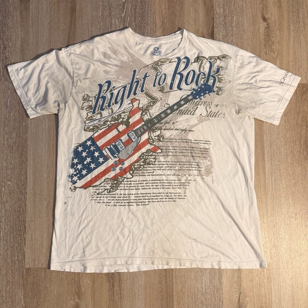 Liquid Blue Right to Rock Graphic T-Shirt Mens Size 2XL Grunge Y2K Rock Tee